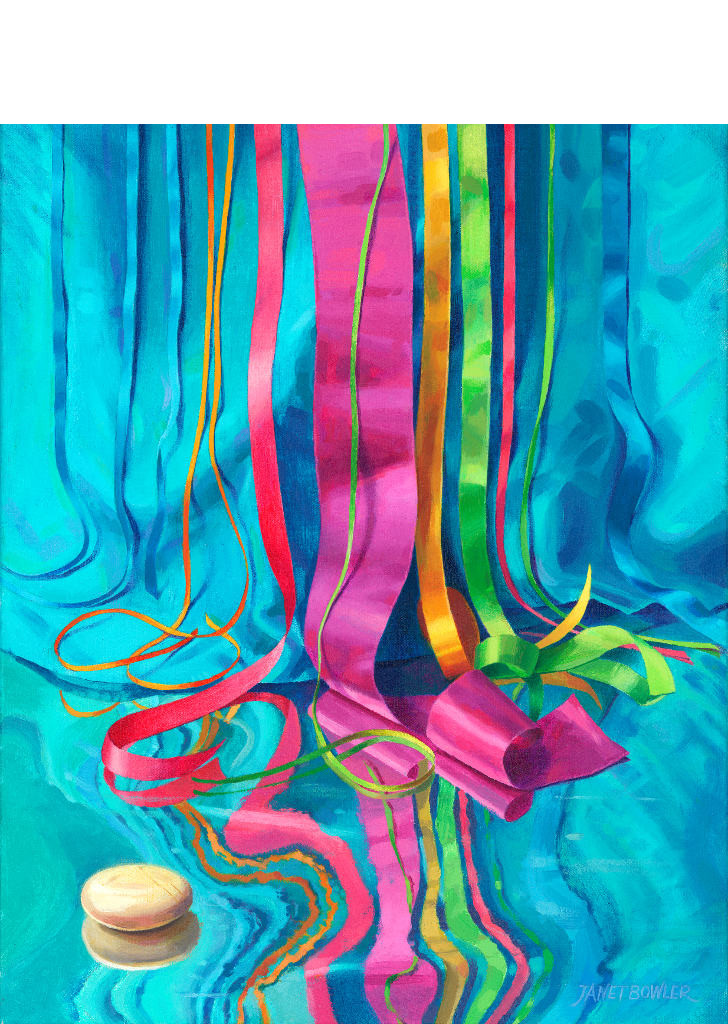 "Ribbonfall" still-life by Janet Bowler