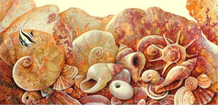 "Red Reef Fossils" Oil painting by Olga Suslova.