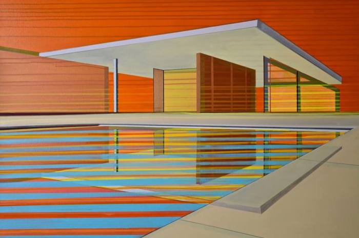 'Sunset Oasis' Acrylic painting by Cecile van Hanja.