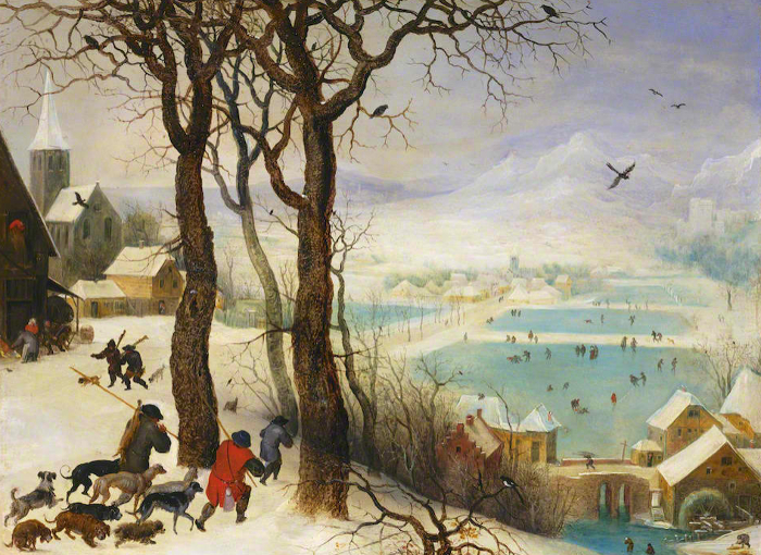 "Hunters in the Snow" Pieter Bruegel the Younger (after Pieter Bruegel the Elder)  showing their knowledge of how to use tone to suggest distance.
